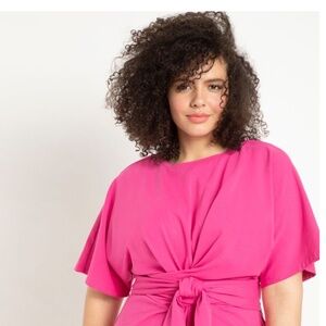 Pink Cross Front Flutter Jersey Dress